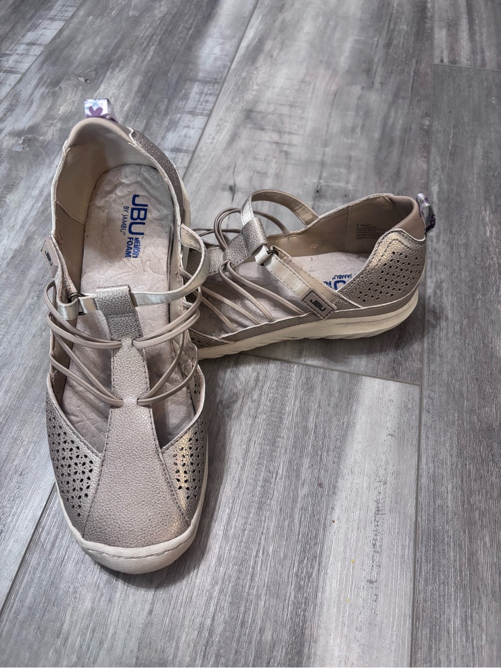 JBU Women's Taupe Strappy Casual Slip-On Mary Jane Flats